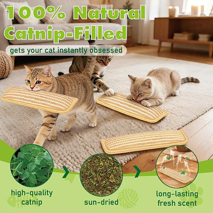 3 Pack Cat Toys, Organic Catnip Toys with Crinkle Sound, Interactive Sisal Cat Kicker Toy, Cat Chew Toy Pillow for Indoor Scratching & Chewing Fun