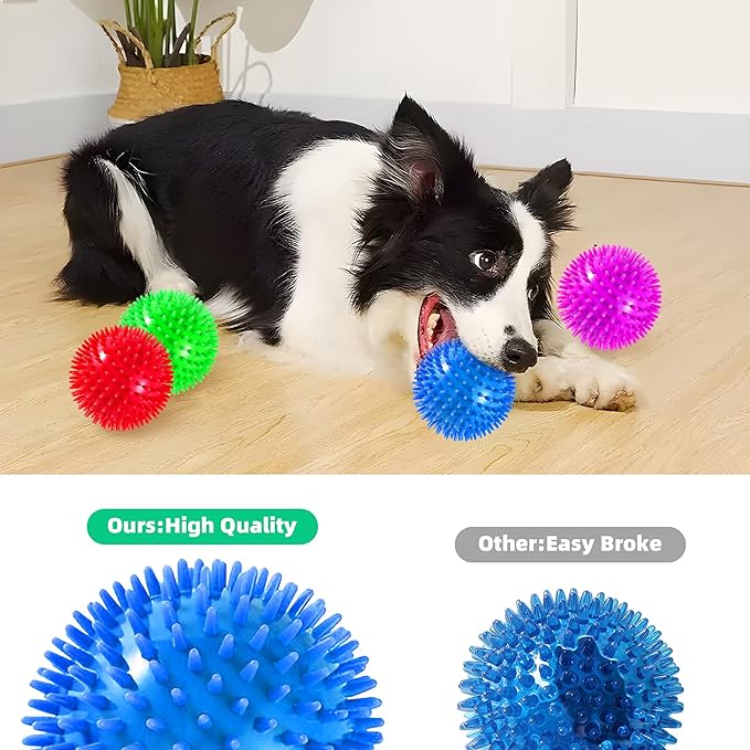 4 Pack 4.5” Squeaky Dog Balls for Large and Medium Dogs, Spiky Dog Toy Balls for Aggressive Chewers