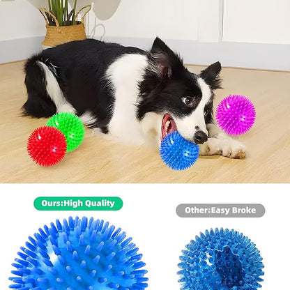 4 Pack 4.5” Squeaky Dog Balls for Large and Medium Dogs, Spiky Dog Toy Balls for Aggressive Chewers
