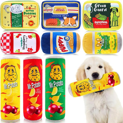 9 Pcs Can Dog Squeaky Plush Toys Set Food Jar Squeaky Toys Bulk Dog Interactive Funny Puppy Teething Chewing with Squeaker for Small and Medium Pet Training Teeth Doggie Birthday Gifts