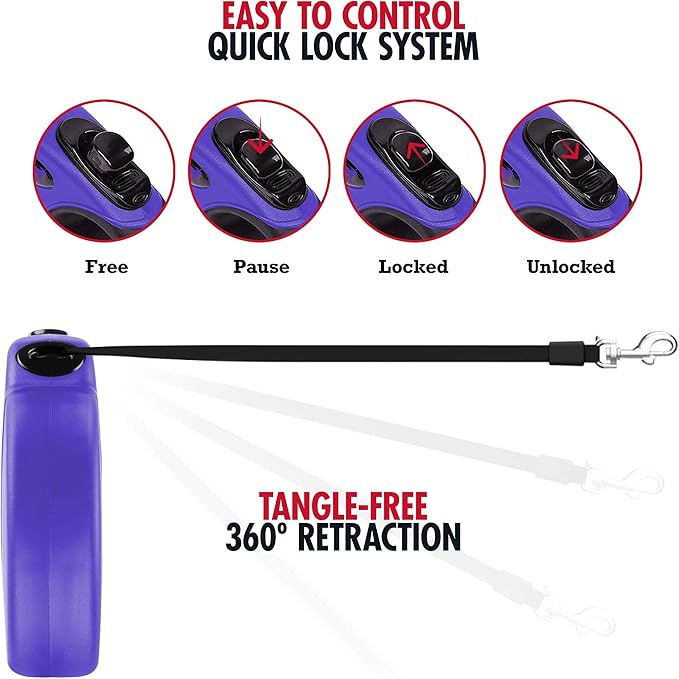 Tuff Pupper Heavy Duty Retractable Dog Leash | 16 ft Dog Leash with Reflective Stitching for Nighttime Safety | One Button Lock and Release | Comfortable Hand Grip | for Dogs Up to 120 lbs