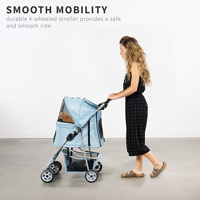 VIVO Four Wheel Pet Stroller, for Cat, Dog and More, Foldable Carrier Strolling Cart, Multiple Colors (Blue)