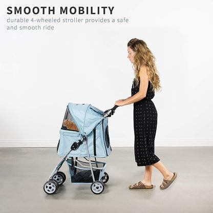 VIVO Four Wheel Pet Stroller, for Cat, Dog and More, Foldable Carrier Strolling Cart, Multiple Colors (Blue)