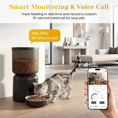 Fansafurn Automatic Cat Feeder with 2K HD Camera, Automatic Dog Feeder with App Control via 2.4G/5G WiFi, Dual Power System & Voice Recording, 4L Food Dispenser for Cats and Small Dogs, Black