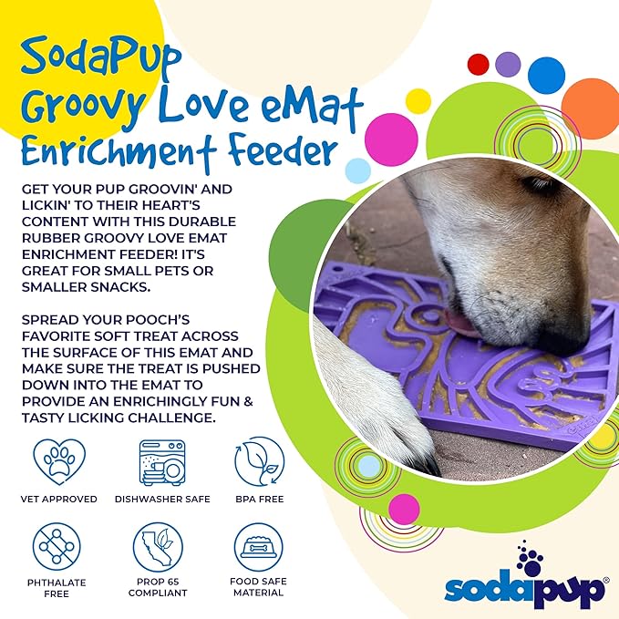 SodaPup Groovy Love eMat – Durable Enrichment Feeder Made in USA from Non-Toxic, Pet-Safe, Food Safe Rubber for Mental Stimulation, Avoiding Overfeeding, Fresh Breath, Digestive Health, Calming, More