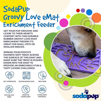 SodaPup Groovy Love eMat – Durable Enrichment Feeder Made in USA from Non-Toxic, Pet-Safe, Food Safe Rubber for Mental Stimulation, Avoiding Overfeeding, Fresh Breath, Digestive Health, Calming, More