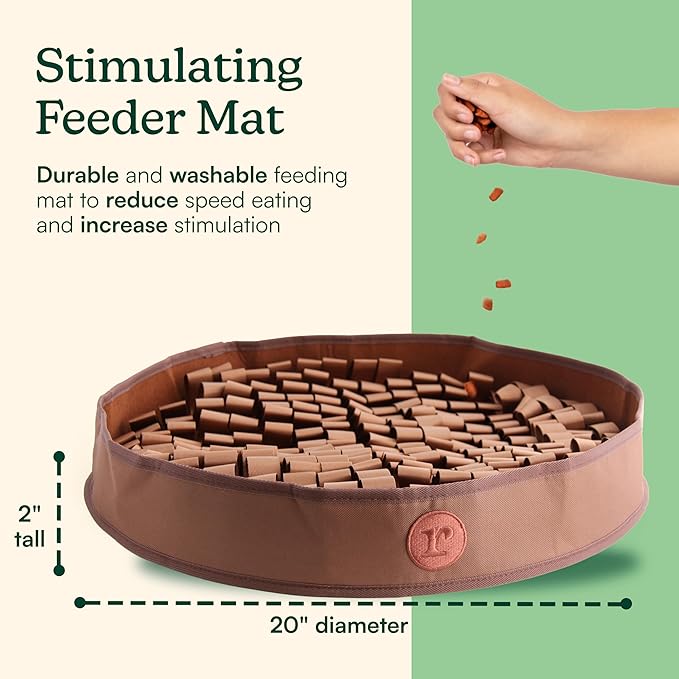 Reggie Stimulating Feeding Mat for Dogs, for Dog Calming Support, Reducing Speed Eating, and Mental Stimulation, 20" Large Diameter, Bark Brown
