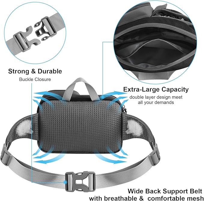 ETACCU Hands Free Dog Leash with Phone Pouch for 2 Dogs, Water Bottle Holder - Adjustable Waist Belt 19-38 Inch Belt Leash for Running, Reflective Shock Absorbing 48"-70" Extendable (Black 2)