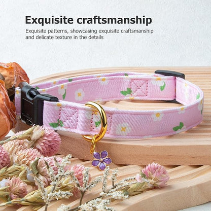 Cotton Handmade Dog Collar Cute and Distinctive Patterns Purple Flower with Pendant for Girl Boy Dogs Collars L