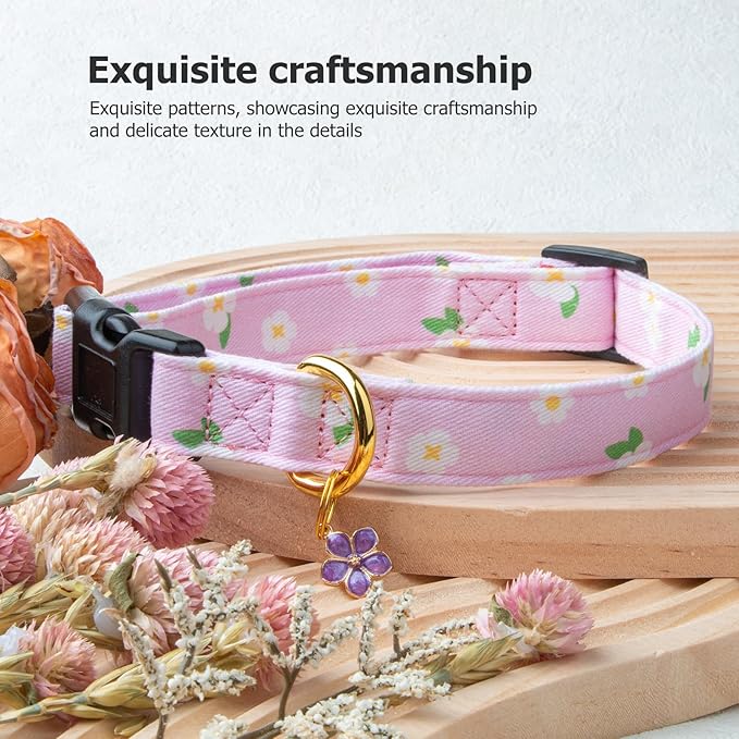 Cotton Handmade Dog Collar Cute and Distinctive Patterns Purple Flower with Pendant for Girl Boy Dogs Collars S
