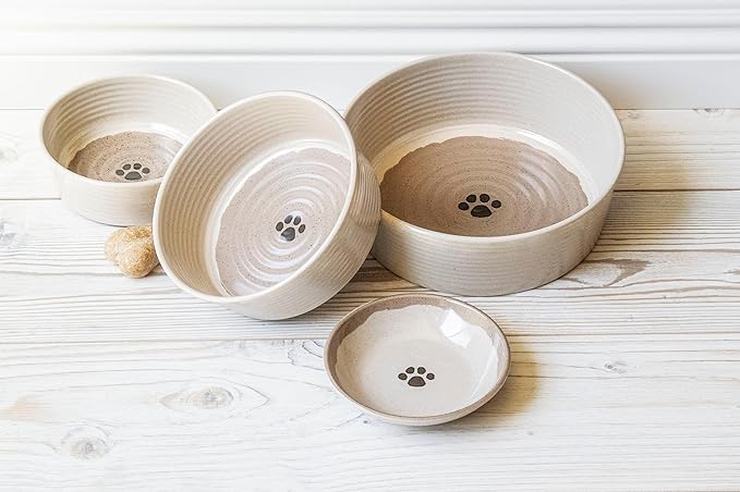 Abode Homewares Farmhouse Rustic Paw 4 Cup Durable Merge Pet Bowls for Medium Dogs, Non-Skid, Shatter-Resistant, Dishwasher-Safe Food and Water Bowl Set - Brown - Set of 2