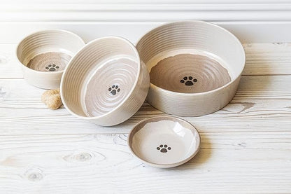 Abode Homewares Farmhouse Rustic Paw 4 Cup Durable Merge Pet Bowls for Medium Dogs, Non-Skid, Shatter-Resistant, Dishwasher-Safe Food and Water Bowl Set - Brown - Set of 2