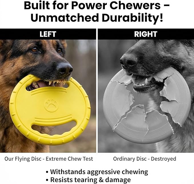 EVA Dog Flying Disc Toy, Durable Interactive Fetch with Dual Grip Holes, Non-Slip Floating Pet Toy for Small Medium Large Dogs, Outdoor Park Beach Play (Yellow)