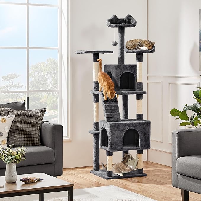 Yaheetech 72-inch Cat Tree, Multi-Level Cat Tower with 2 Condos & 6 Scratching Posts, 3 Perches & Detachable Toy Ball, Pet Furniture Play House for Kittens/Cats, Dark Gray