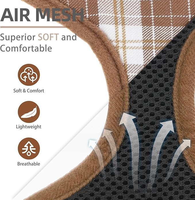PUPTECK Soft Mesh Dog Harness and Leash Set Pet Puppy Cat Comfort Padded Vest No Pull Harnesses, Brown, M