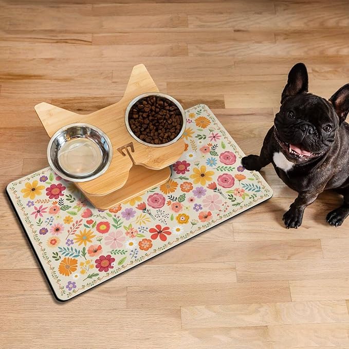 Pet Feeding Mat for Floors Waterproof Dog Mat for Food and Water Absorbent Quick Dry Non Slip mat for Cat Bowls