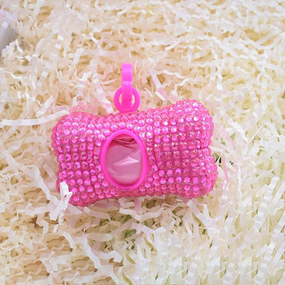 Bling Dog Poop Pickup Bag Dispenser Holder Pet Waste Disposal Bag Pet Trash Bags Holder Bone Shaped Hot Pink with small garbage bags