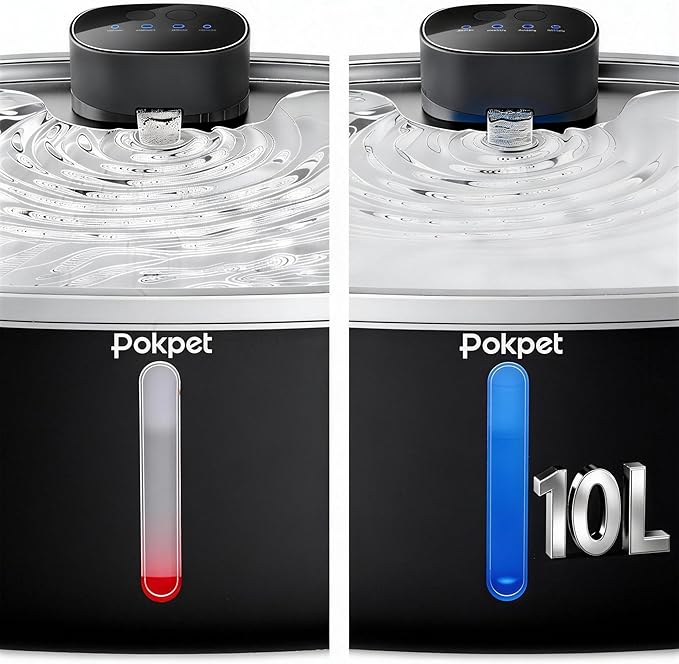 Water Fountain for Dogs Cats Stainless Steel 10L/2.64Gal Wireless Smart Automatic Water Dispenser Cordless Quiet Bowl Multi-Filtered Multi-Pet Home Outdoor -Wireless Black&1Filters