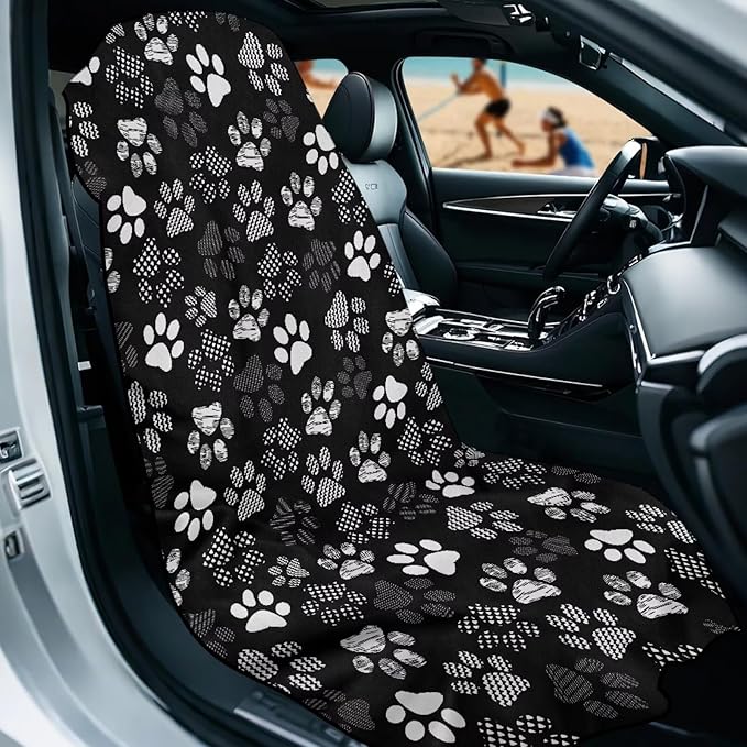SEANATIVE White Dogs Paw Car Drying Towels & Seat Protectors - Heavy-Duty Absorber Towel for Car Wash Car Seat Covers, Post-Workout & Dog Owners (33.1" x 60.67")