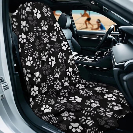 SEANATIVE White Dogs Paw Car Drying Towels & Seat Protectors - Heavy-Duty Absorber Towel for Car Wash Car Seat Covers, Post-Workout & Dog Owners (33.1" x 60.67")