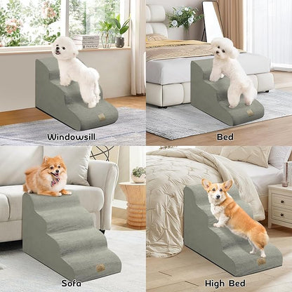 Mestuel Dog Stairs for Small Dogs Cats, Small Pet Stairs Steps, Foam 5-Tier Pet Stairs Steps for Couch Sofa, Dog Ramp Ladder Indoor with Nonslip Bottom &Washable Cover, Beige