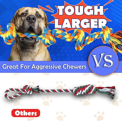 Dog Rope Toys for for Aggressive Chewers, Nearly Indestructible Dog Toys Set With Squeak Octopus for Large/Medium Dogs, Full of Attractiveness, Heavy Duty Natural Cotton Rope Chew Toy,Tug Toy 9 Pack