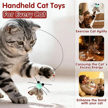 Walfront Cat Toys for Indoor Cats — Green & Red Cicada Feather Replacement Heads Wand, Joyful Chase Play for Kittens & Adult Cats, Mood-Boosting Interaction & Home-Alone Stress Relief