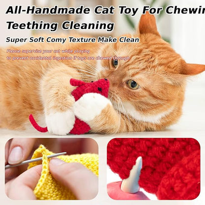 Retro Shaw Catnip Toys Crochet Mouse 6 Pcs - 100% Natural Catnip & Silvervine Blend Yarn Cat Nip Mice, Durable Hand-Knitted Teething Chew Toy for Indoor Cats & Kittens, Interactive Play & Dental Care