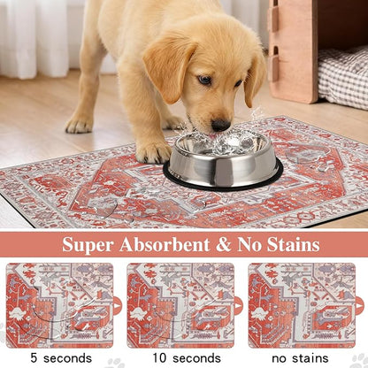 famibay Dog Food Mat, Absorbent Cat Dog Mats for Food and Water, No Stains Quick Dry Pet Cat Bowl Mats with Non Slip Backing, Boho Pet Feeding Mat for Floor Waterproof 12"x20"