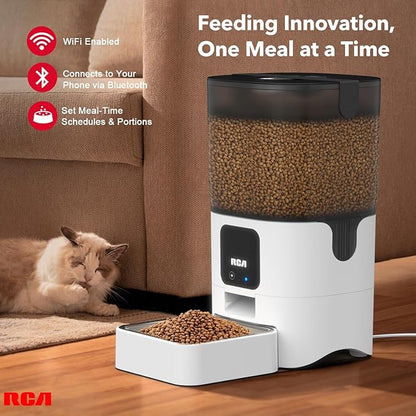 RCA Smart Automatic Pet Feeder 6L WiFi App Control Cat & Dog Food Dispenser with Portion Control, Voice Recorder, Alexa Compatible, BPA-Free Storage & Dishwasher Safe Bowls for Cats Dogs