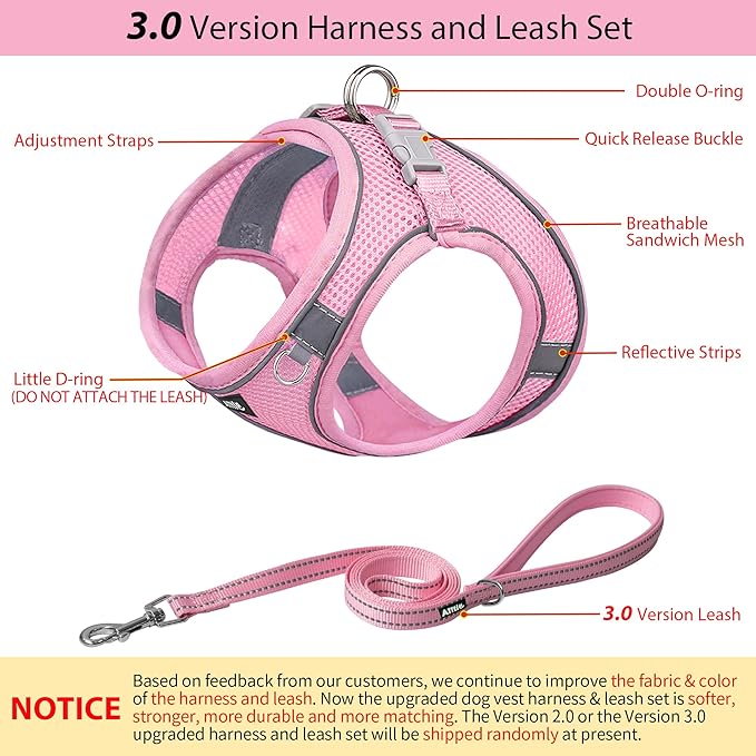 AIITLE Escape Proof Dog Harness - Step in Adjustable Dog Harness No Choke Over with Breathable Mesh and Quick-Release Buckle for All Weather- Outdoor Walking, Training for Medium Dogs Pure Pink XL
