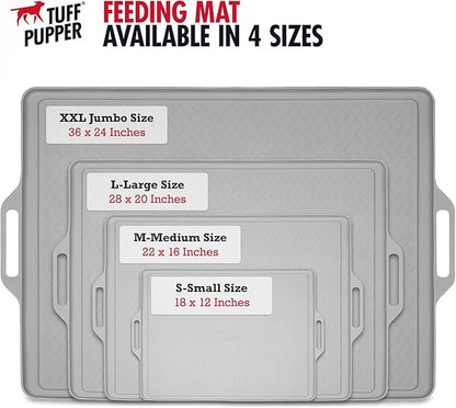 Tuff Pupper 28x20 Large Dog Feeding Mat for Food and Water | Dog Food Mats for Floors | Waterproof Dogs Water Bowl Mats | Dogs Placemats Pet Food-Mat | Silicone Feeding Mat for Cats and Cat Bowls