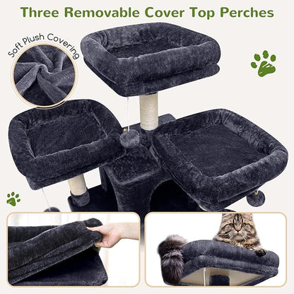 Globlazer Big Cat Tower for Indoor Cats, 80inch Cat Tower for Multiple Adult Cats XXL Cat Tree with Scratching Post, Hammock, 3 Perches, 2 Condos, 2 Hanging Basket, F80, Dark Grey