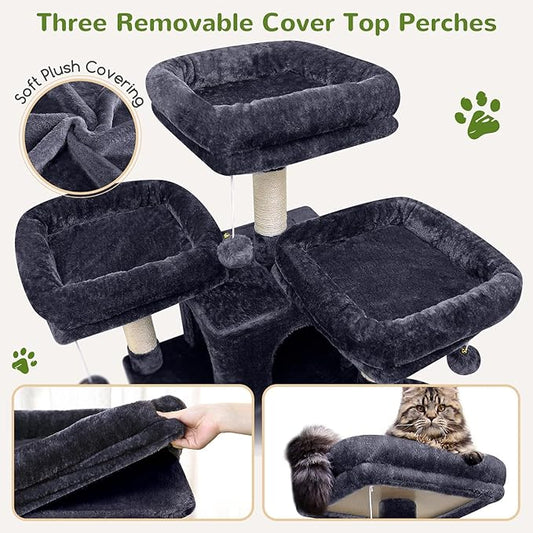 Globlazer Big Cat Tower for Indoor Cats, 80inch Cat Tower for Multiple Adult Cats XXL Cat Tree with Scratching Post, Hammock, 3 Perches, 2 Condos, 2 Hanging Basket, F80, Dark Grey