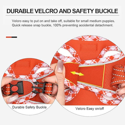 Mercano Soft Mesh Dog Harness and Leash Set, No-Chock Step-in Reflective Breathable Lightweight Easy Walk Vest Harnesses with Safety Buckle for Small Dogs, Cats (Tangerine, XL)