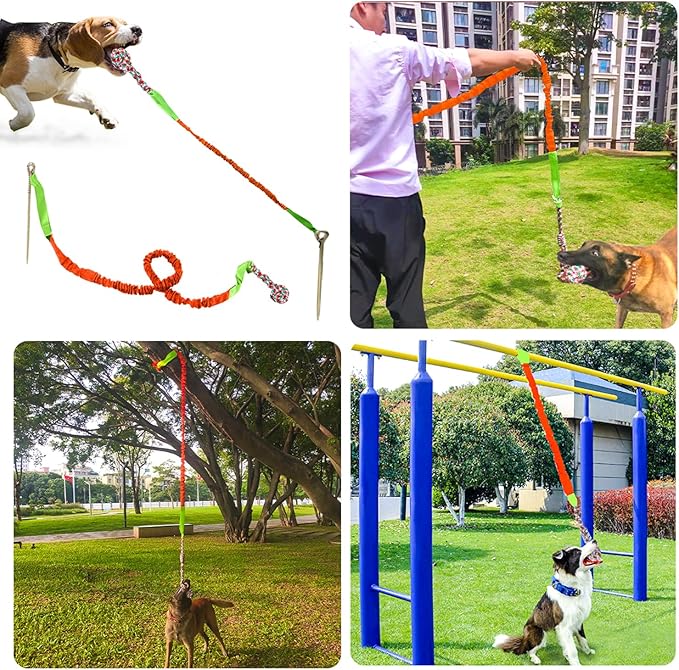 Outdoor Dog Toy with Stake,Interactive Dog Toy for Aggressive Chewer, Tug of War Toy Ball for Large Breed (Orange)