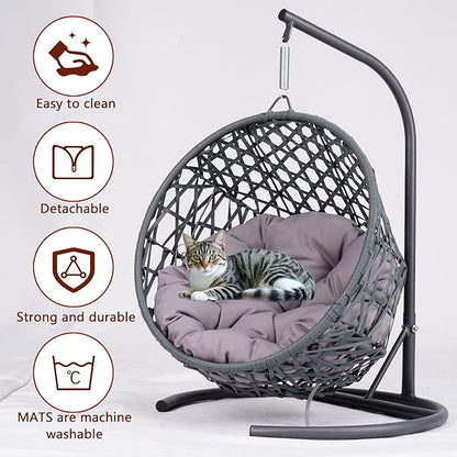 Anwick Cat Swing Bed with Stand & Cushion Indoor Outdoor, Egg Chair with Rattan Wicker Appearance, Indoor Hanging Swinging Hammocks for Cat, Dogs, and Small Animals Bedroom Porch (Gray-2)