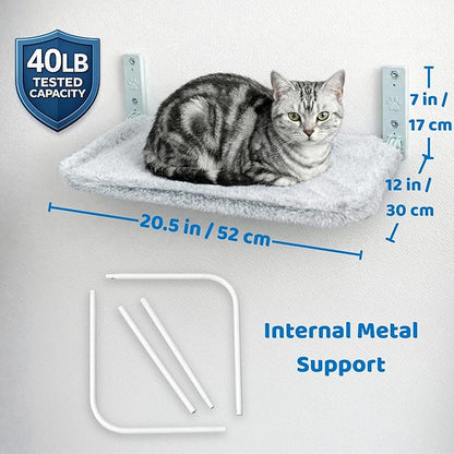 Cat Wall Bed with Ultra-Soft Plush Cover, Foldable Cat Wall Hammock, Shelf Bed with 40 lb Metal Support, Removable Washable Hammock, Hardware for Drywall, Stud & Concrete