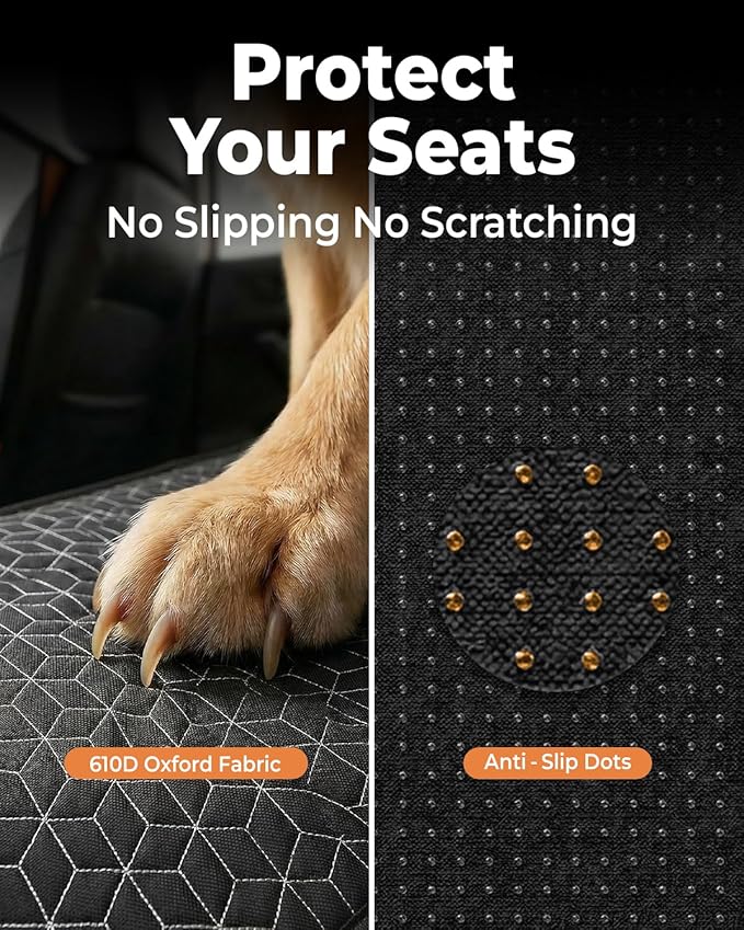 INDCAN Back Seat Extender for Dogs, Hard Bottom Dog Car Seat Cover for Back Seat, Waterproof Dog Hammock for Back Seat, Dog Back Seat Cover with Mesh Window, Side Flaps Door Protectors, SUV Truck