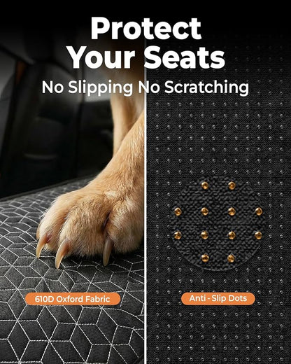 INDCAN Back Seat Extender for Dogs, Hard Bottom Dog Car Seat Cover for Back Seat, Waterproof Dog Hammock for Back Seat, Dog Back Seat Cover with Mesh Window, Side Flaps Door Protectors, SUV Truck