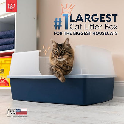IRIS USA XX-Large Side Entry Cat Litter Box, Open Top Extra Large Litter Box for Big Cats and Multi-Cat Households, High Sided Scatter Shield, Easy to Clean, 30" L x 20" W x 14" H, Navy