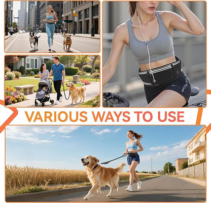 Hands Free Dog Leash with Waist Belt & Zipper Pouch, Heavy Duty Waist Leash for Running, Walking, Jogging and Hiking, Professional Tangle Free Reflective Control Lead for Large Medium Dogs