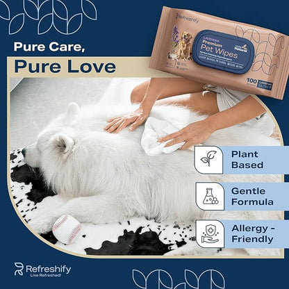 Dog Wipes for Paws and Butt - (Bulk 800 Wipes) - Plant Based Lavendar Scented, Pet Wipes for Dogs and Cats - Deodorizing Non Toxic Dog Wipes - 8 Packs of 100