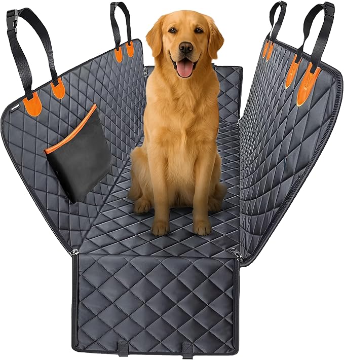 Dog Seat Cover For Back Seat – Heavy-Duty Dog Hammock For Car Seat Cover With Side Flaps – Waterproof, Scratch-Resistant, Non-Slip Dog's Car Seat Cover For Cars, Trucks & SUVs (Orange)