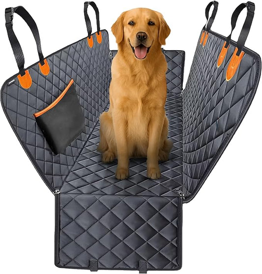 Dog Seat Cover For Back Seat – Heavy-Duty Dog Hammock For Car Seat Cover With Side Flaps – Waterproof, Scratch-Resistant, Non-Slip Dog's Car Seat Cover For Cars, Trucks & SUVs (Orange)