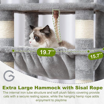 Cat Tree, Cat Tower for Large Cats with 2 Big Platforms, 2 Baskets, condo and Toys, 63" Cat Scratching Posts for Indoor Cats, Light Gray GCT020W