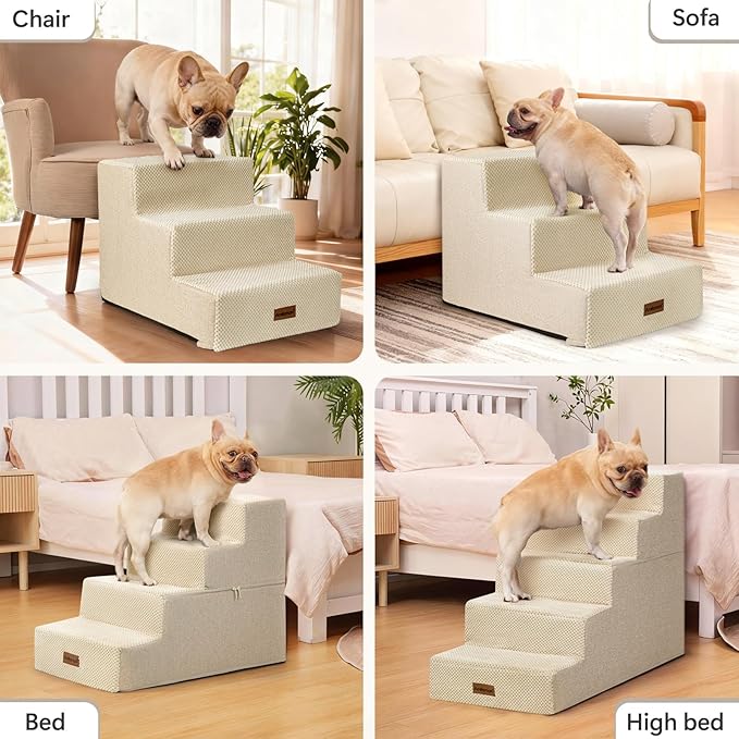 Dog Stairs for Small Dogs, 3-Step Wider Pet Stairs for Couch and Beds, Non-Slip Dog Steps for Old Cats, Puppy, Small Medium Dogs,15.7" H,Beige