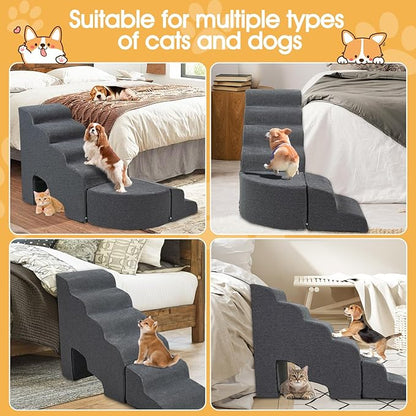 Dog Stairs for High Beds up to 30-36inch, A.FATI 6 Tiers Dog Steps Pet Stairs Adjust to Left Side of Bed, Non-Slip Pet Ramp for Small Dogs/Old Pets