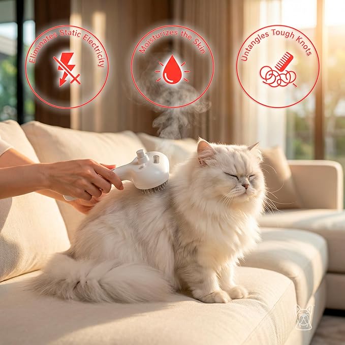 cat steam brush, misty defur comb, steamer hair brushes for indoor cats and other pets (Dogs, rabbit), groomer for shedding, massage, self-cleaning, anti-static, rechargeable grooming tool