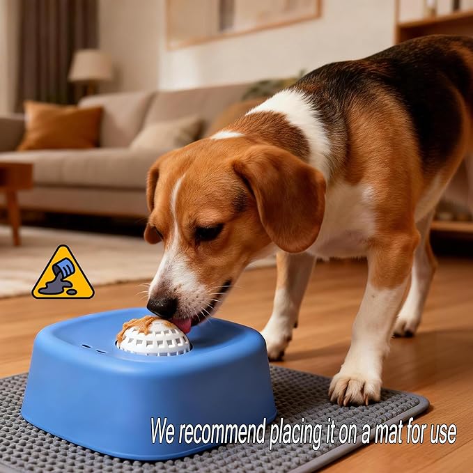 Slow Feeder Dog Bowls for Liquid with Rolling Ball, Interactive Lick Bowl Slow Feeder for Wet Food, Water & Treats Lick Toy Gift for Dogs Cats Large Medium Small (Style1-Blue)